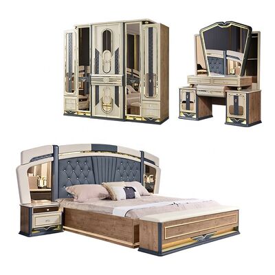 Chambre a Coucher Complete De Luxe Bedroom Sets King Size Bed Home Room Double Wooden Frame 현대 고급 침실 가구 세트
