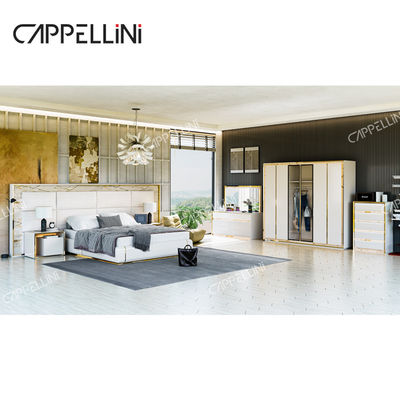 현대 백색 가죽 머리판 목재 킹 사이즈 침대 홈 더블 현대 고급 목재 Mdf 전체 침실 가구 세트