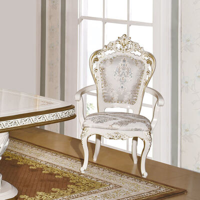 흰색 고전 고전 나무 식탁 세트 6 의자 좌석 유럽 왕실 대형 나무 고급 집 식실 세트 가구