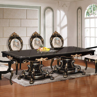 유럽 고전 스타일 고급 식탁 세트 6석 의자 집전 집 고대 나무 큰 식실 세트 가구