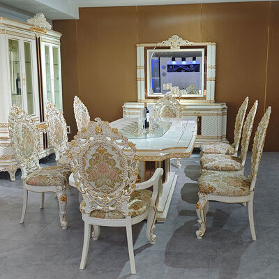 유럽 스타일 로열 럭셔리 목재 식탁 8석 의자 집 가구 식탁 큰 고전 목재 식탁