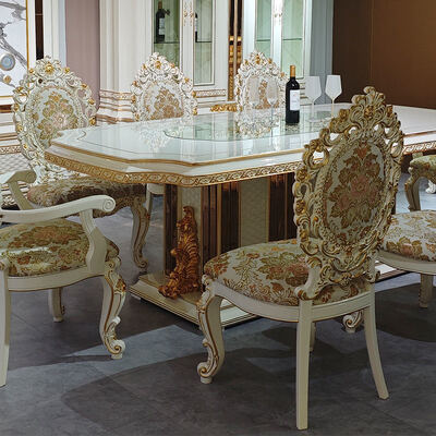 유럽 스타일 로열 럭셔리 목재 식탁 8석 의자 집 가구 식탁 큰 고전 목재 식탁