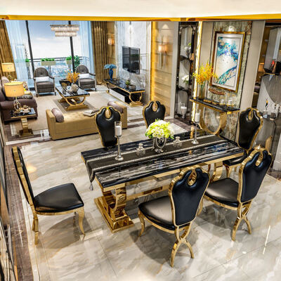 유럽 스타일 로얄 럭셔리 우드 식탁 터키 로얄 스타일 메탈 럭셔리 식탁 및 의자 세트 6인용 Furniet 8인용 의자 홈 가구 식당 대형 클래식 나무 식탁