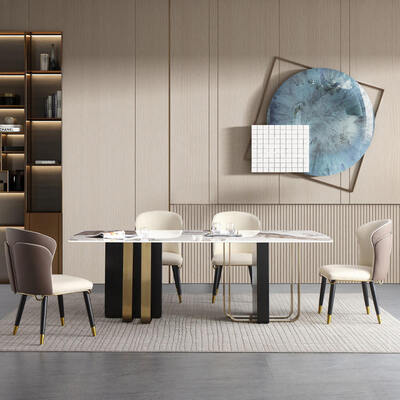 현대 디자인 로열 금속 식탁과 의자 세트 6석 집 가구 식탁 금 고급 대리석 식탁