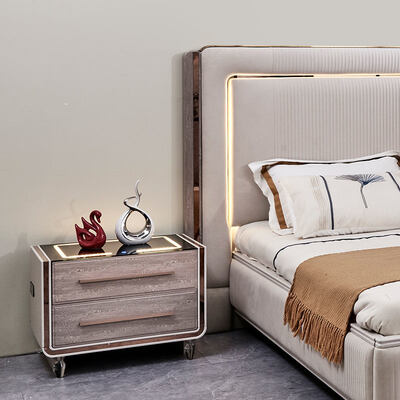 킹 사이즈 LED 헤드보드 럭셔리 가죽 침실 침실 세트 목조 프레임 현대 가정 객실 듀블 전체 침실 가구 세트