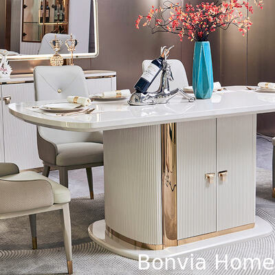 모던 화이트 우드 럭셔리 다이닝룸 세트 6인용 풀 홈 퍼니처 수납 대형 우드 다이닝 테이블 및 의자 세트