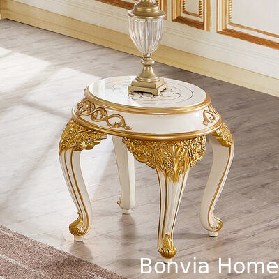 유럽 클래식 스타일 로얄 럭셔리 TV 캐비닛 빌라 가구 가정 보관 흰색과 금색 큰 나무 거실 TV 스탠드