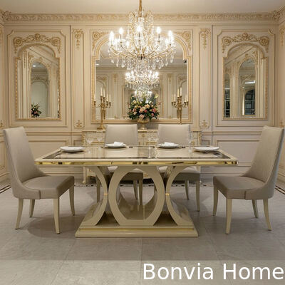 흰색 고급 나무 식탁과 의자 세트 6석 집 가구 식탁 식탁 옆구리 와인 캐비닛과 식탁