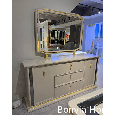 흰색 고급 나무 식탁과 의자 세트 6석 집 가구 식탁 식탁 옆구리 와인 캐비닛과 식탁