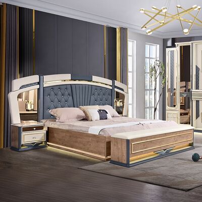 Chambre a Coucher Complete De Luxe Bedroom Sets King Size Bed Home Room Double Wooden Frame 현대 고급 침실 가구 세트