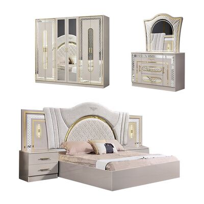 Chambre a Coucher Complete Lit Deux Places 침실 세트 킹 사이즈 침실 스위트 목조 프레임 현대 고급 침실 가구 세트
